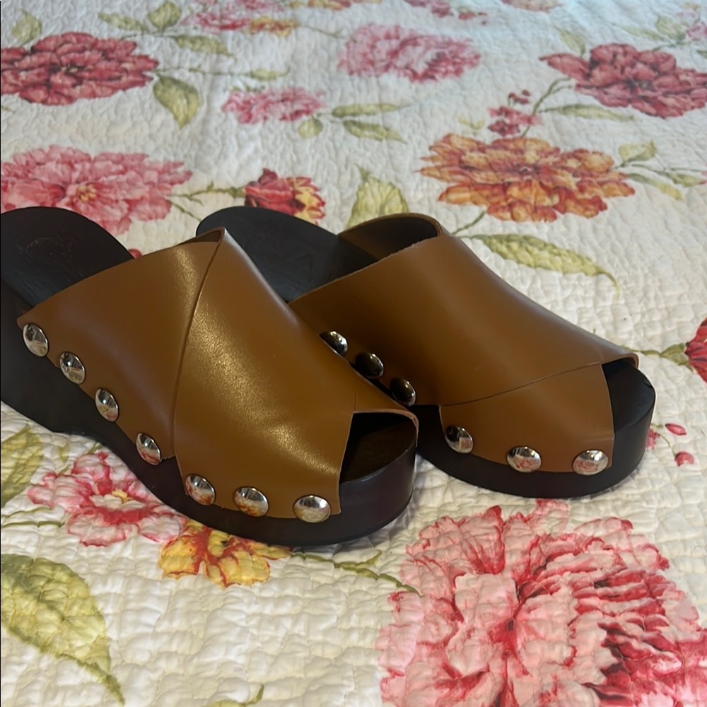Ganni Brown Studded Slide Clogs Sandals